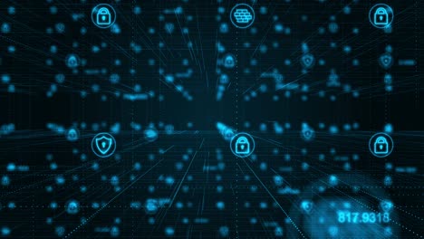 gráfico de movimiento del icono de seguridad azul conexión de red concepto de fondo abstracto video de bucle sin costuras