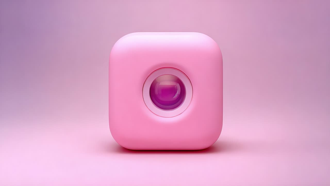 A Playful Pink Retro Camera Captured in Two Frames, Showcasing a Stylish Design with a Distinct Circular Lens and Soft Color Palette Against a Dreamy Background