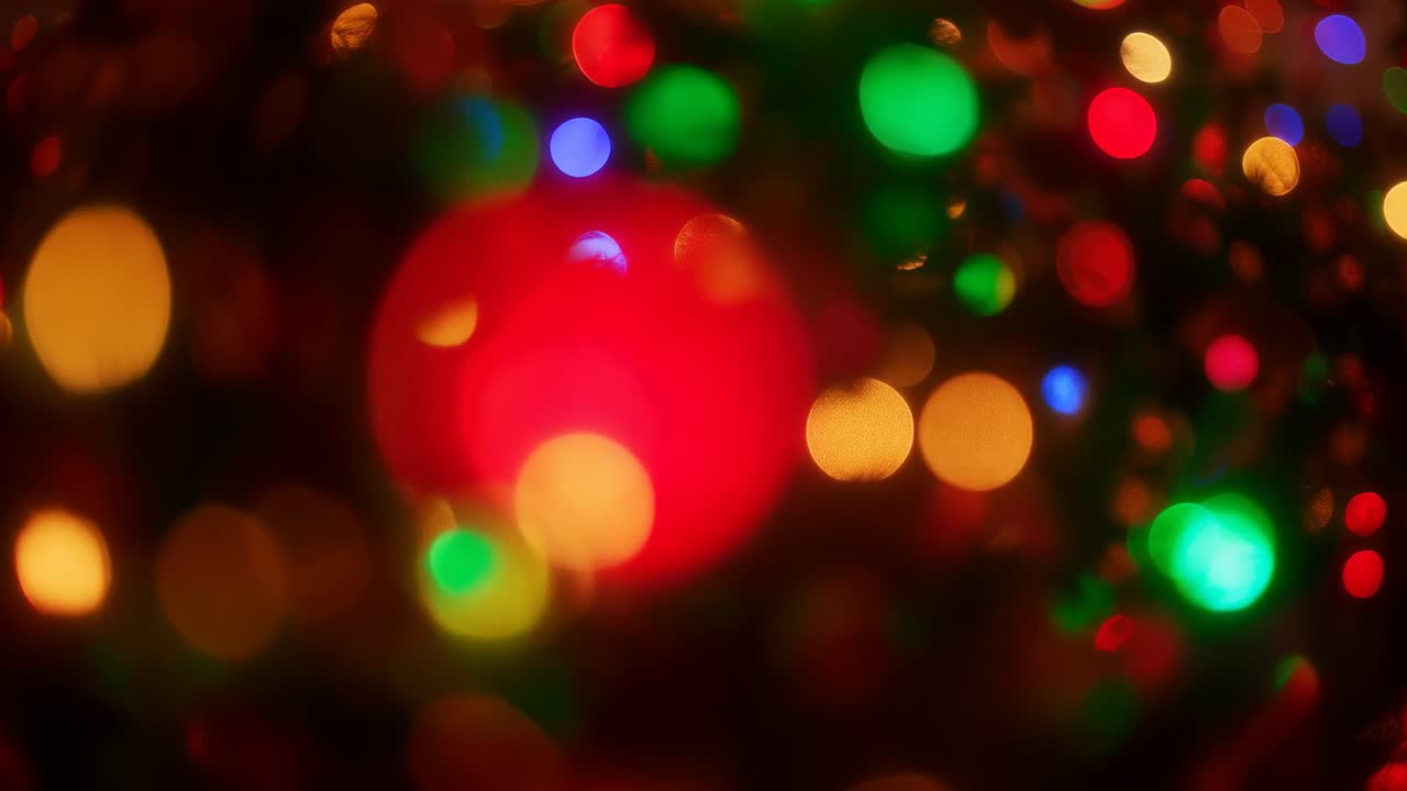 Luzes coloridas desfocadas se movendo em um cenário escuro a partir de mudanças no foco da lente com bokeh