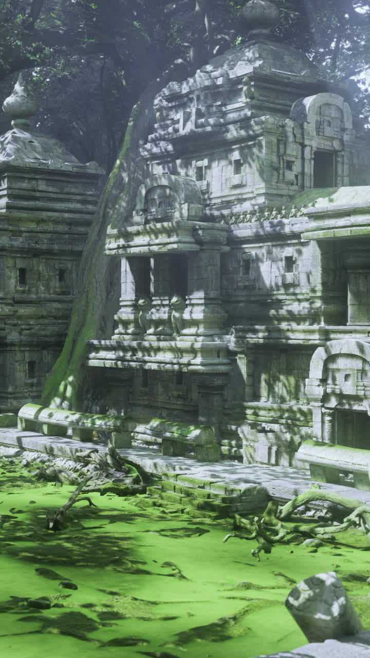 Mistiche rovine antiche circondate da una vegetazione lussureggiante e acque tranquille