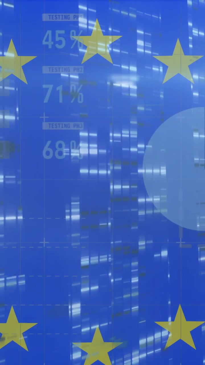 Animazione della bandiera dell'UE su elaborazione dati