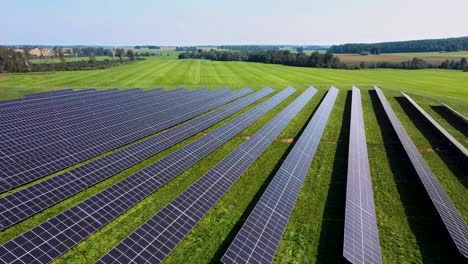 aerial view of solar panels in a solar park used for clean energy production