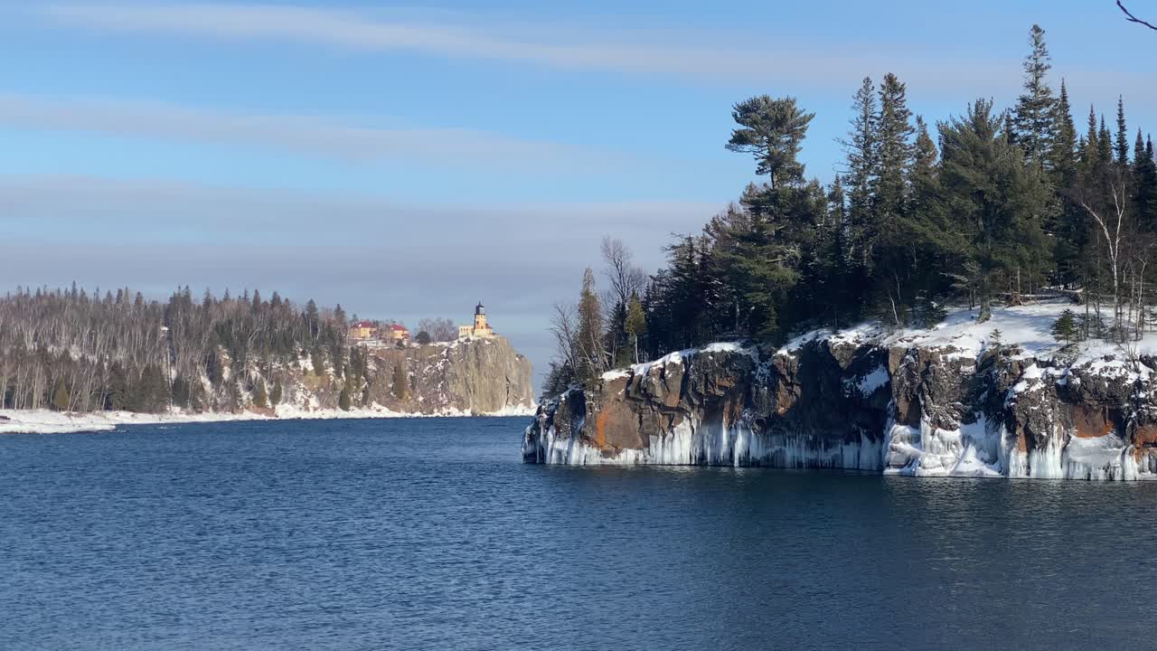 분할 바위 등대, 노스 쇼어 미네소타, 겨울 오후, 레이크 슈피리어