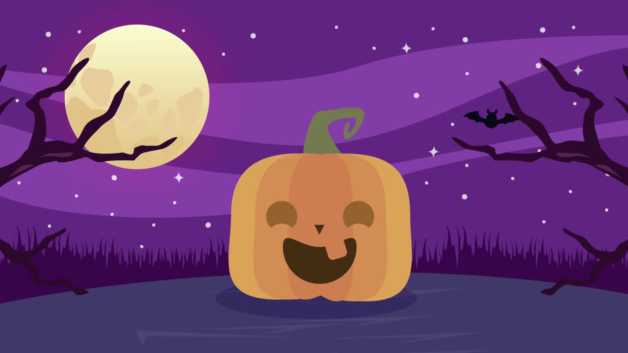 feliz calabaza de halloween y animación de la luna