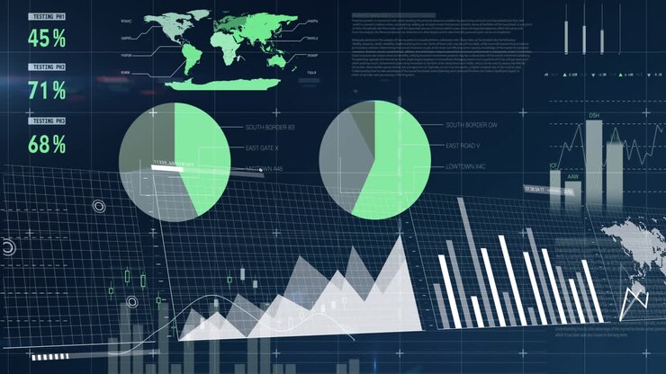 Animation of data processing over black background