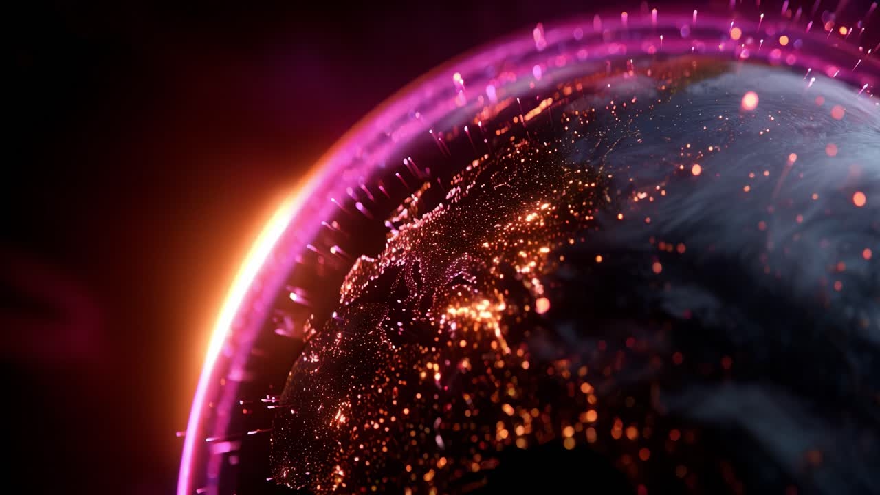 A Stunning Visualization of Earth with Vibrant Neon Accents and Dynamic Light Effects, Showcasing the Beauty of Our Planet in a Captivating Way