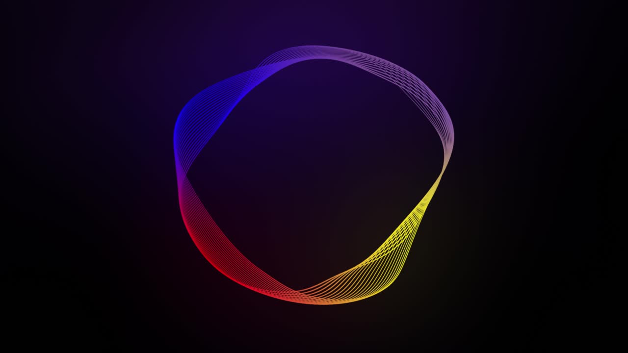3D shape circle moving swirling lines animation on dark gradient background abstract dynamic motion graphics particle glow typography visual effect rainbow digital