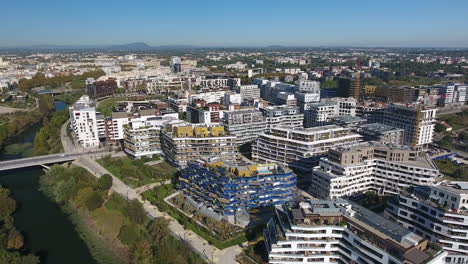 mixed neighbourhood combining shops offices public facilities montpellier drone
