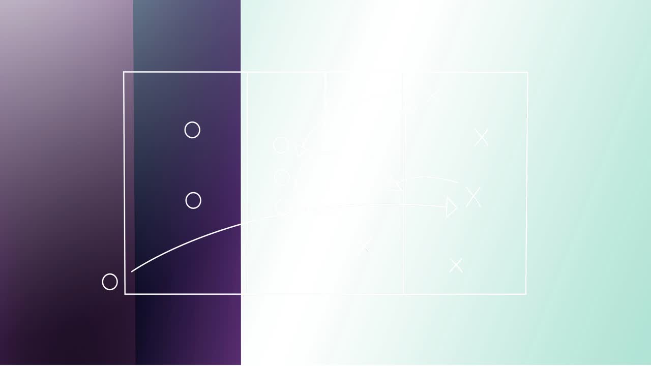 Animation of game plan over purple and blue stripes