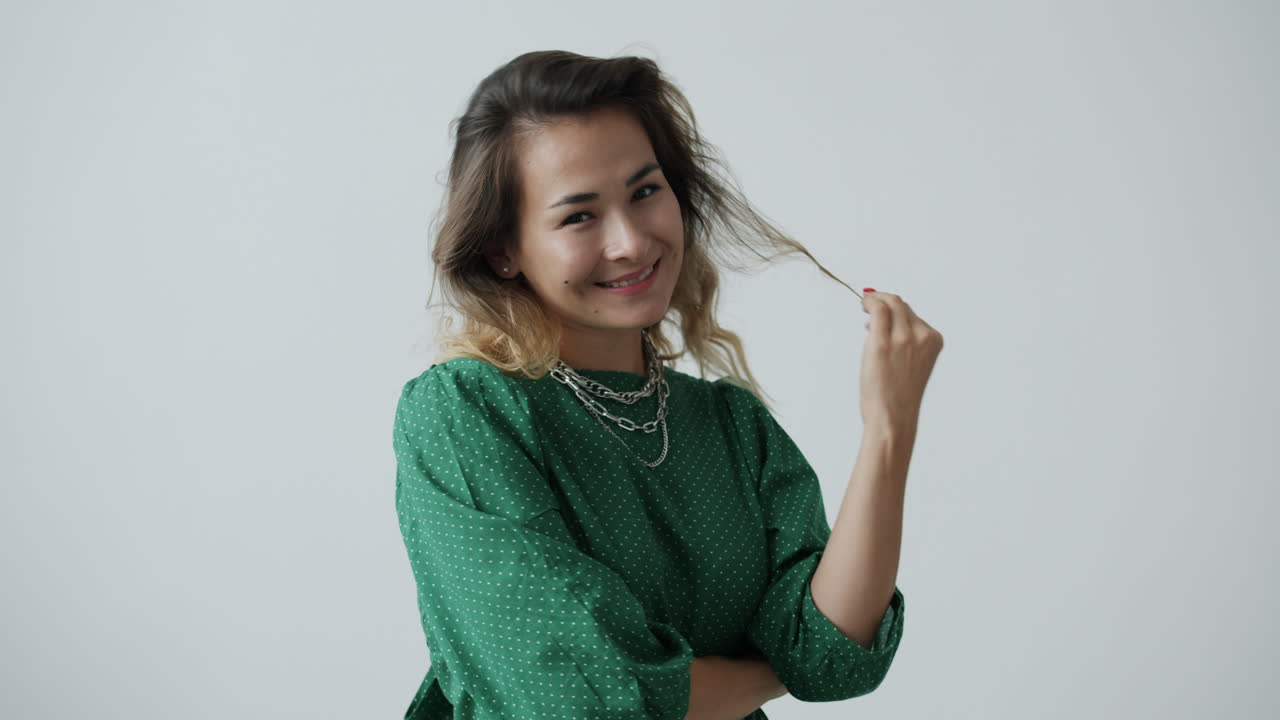 Woman in Green Polka Dot Dress