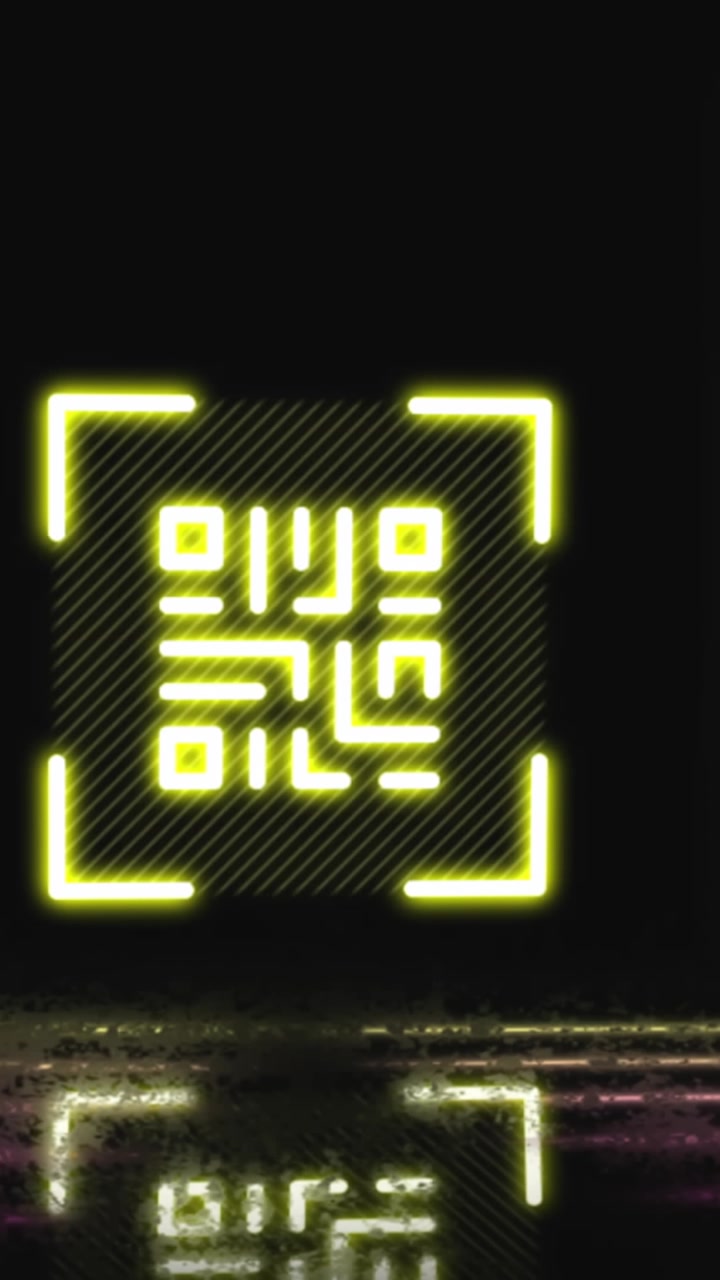 Animation of glowing qr code over neon lines