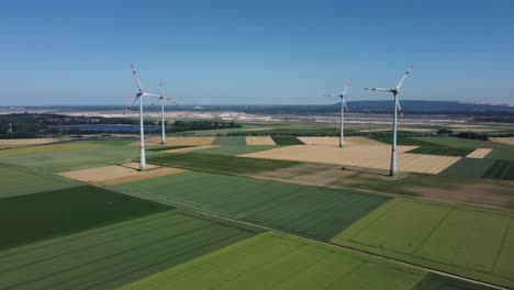 windmills in langerwehe in germany, aerial