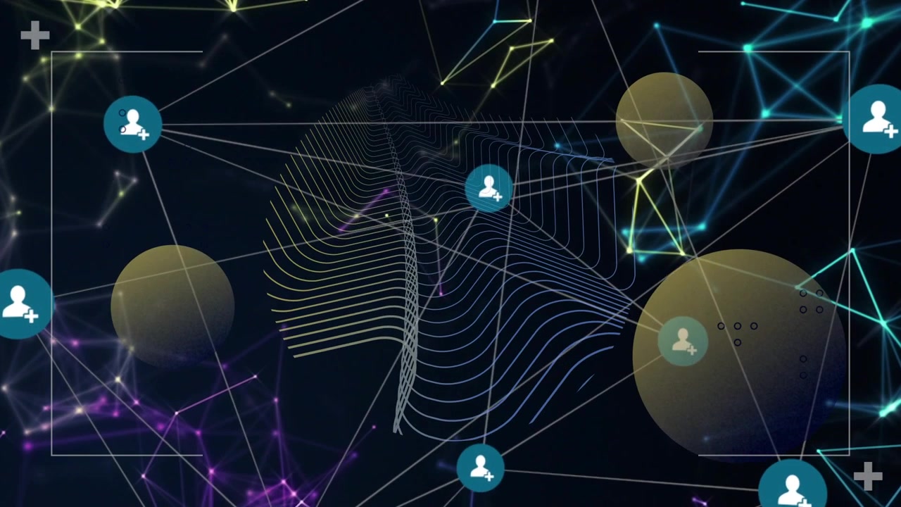 Digital Network Connection with User Icons and Abstract Geometric Lines