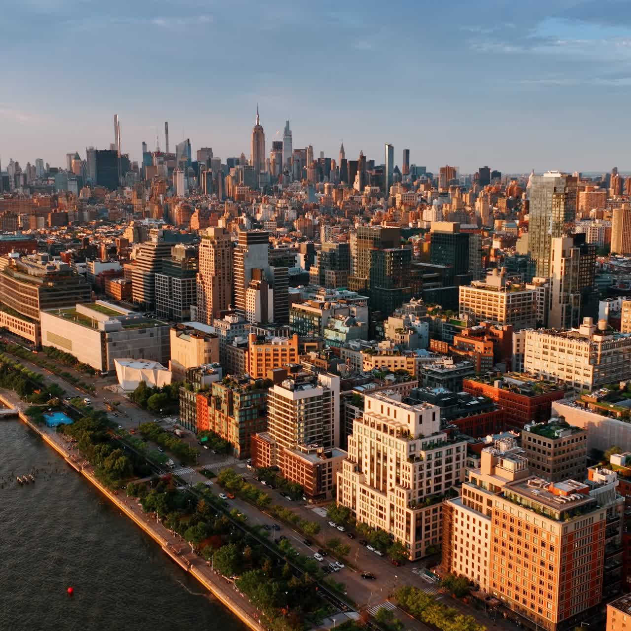 Amazing New York panorama from the point above the Hudson River. Marvelous skyscrapers covering the skyline