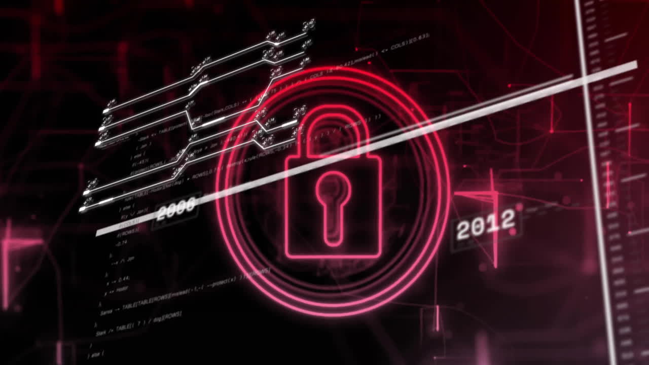 animación del icono del candado sobre el procesamiento de datos en fondo negro