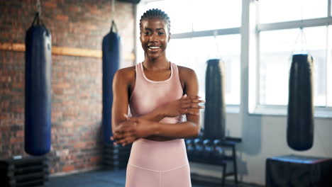 smile, face and a black woman with arms crossed