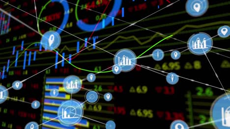 animación de líneas con procesamiento de datos financieros de bolsa con red de conexiones