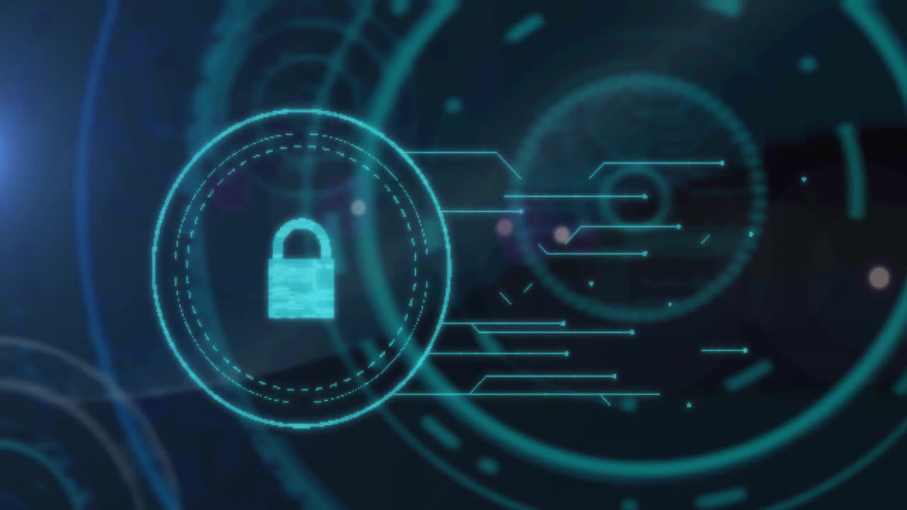 animación del candado, la red de conexiones y las conexiones de procesamiento de datos