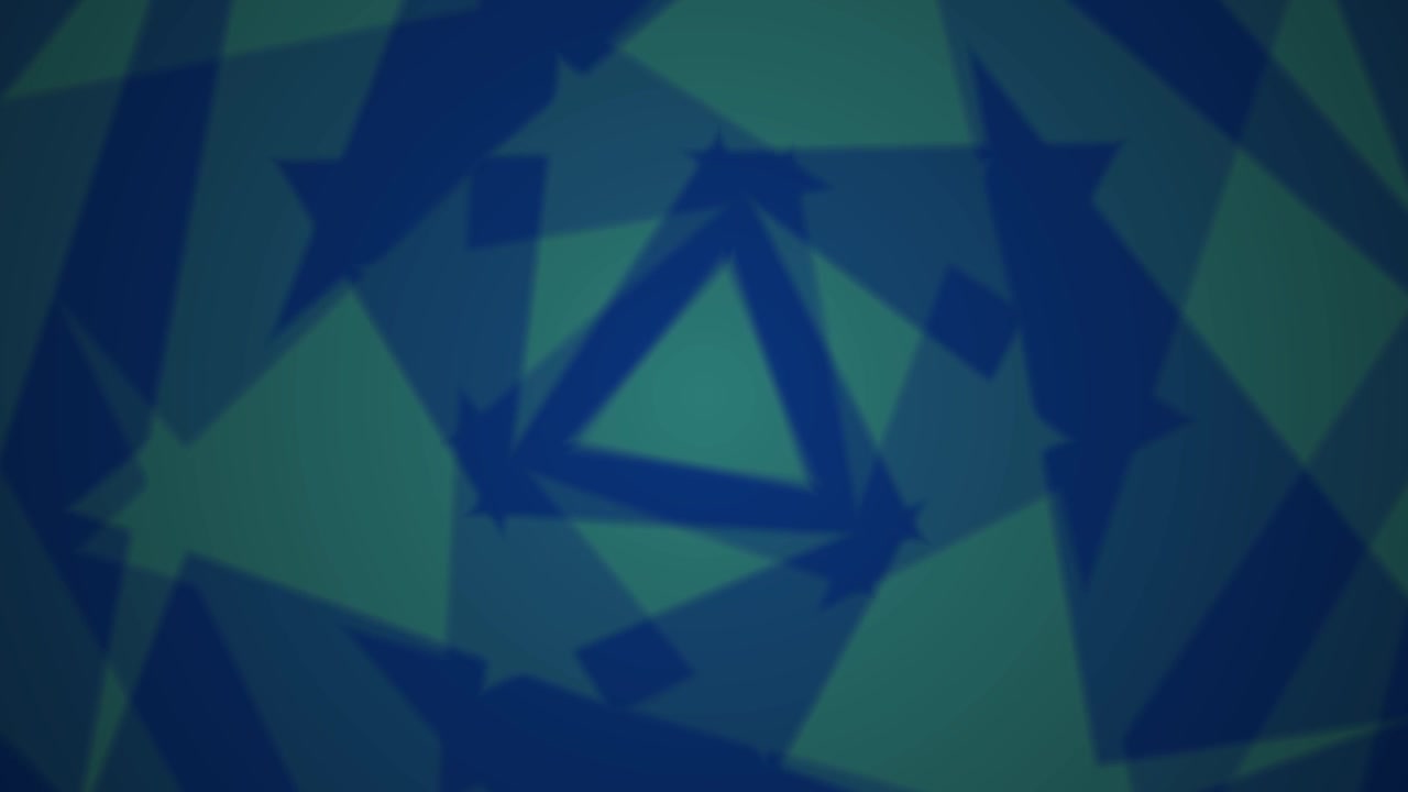Abstract Geometric Tunnel of Rotating Blue and Green Triangles