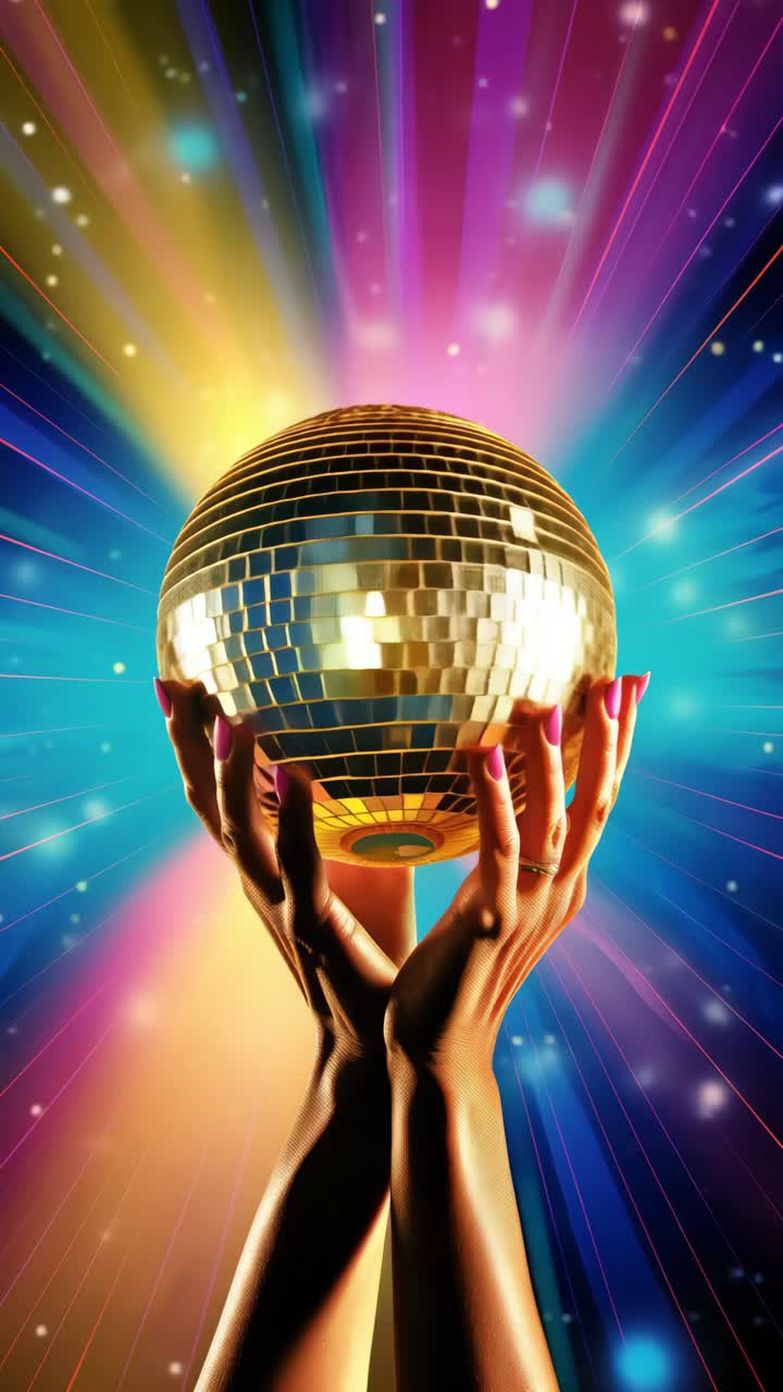 Vibrant video concept with hands holding a disco ball