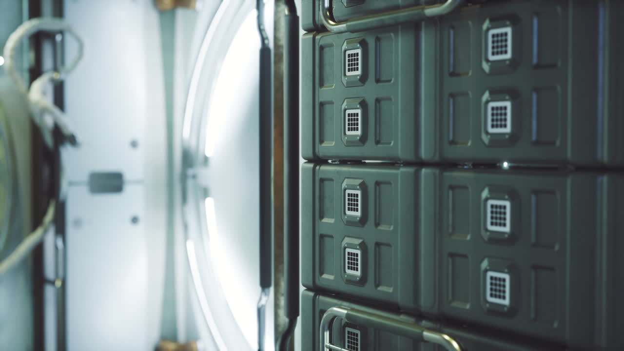 Metallic panels and hatches in space station corridor environment