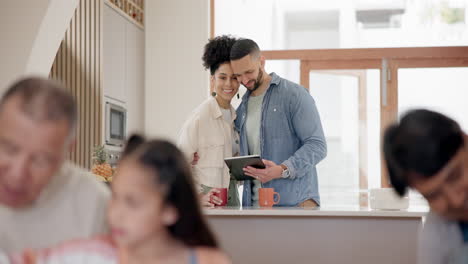 Happy,-tablet-and-parents-in-home-with-children