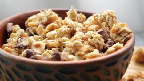 chocolate hazelnut granola in a bowl