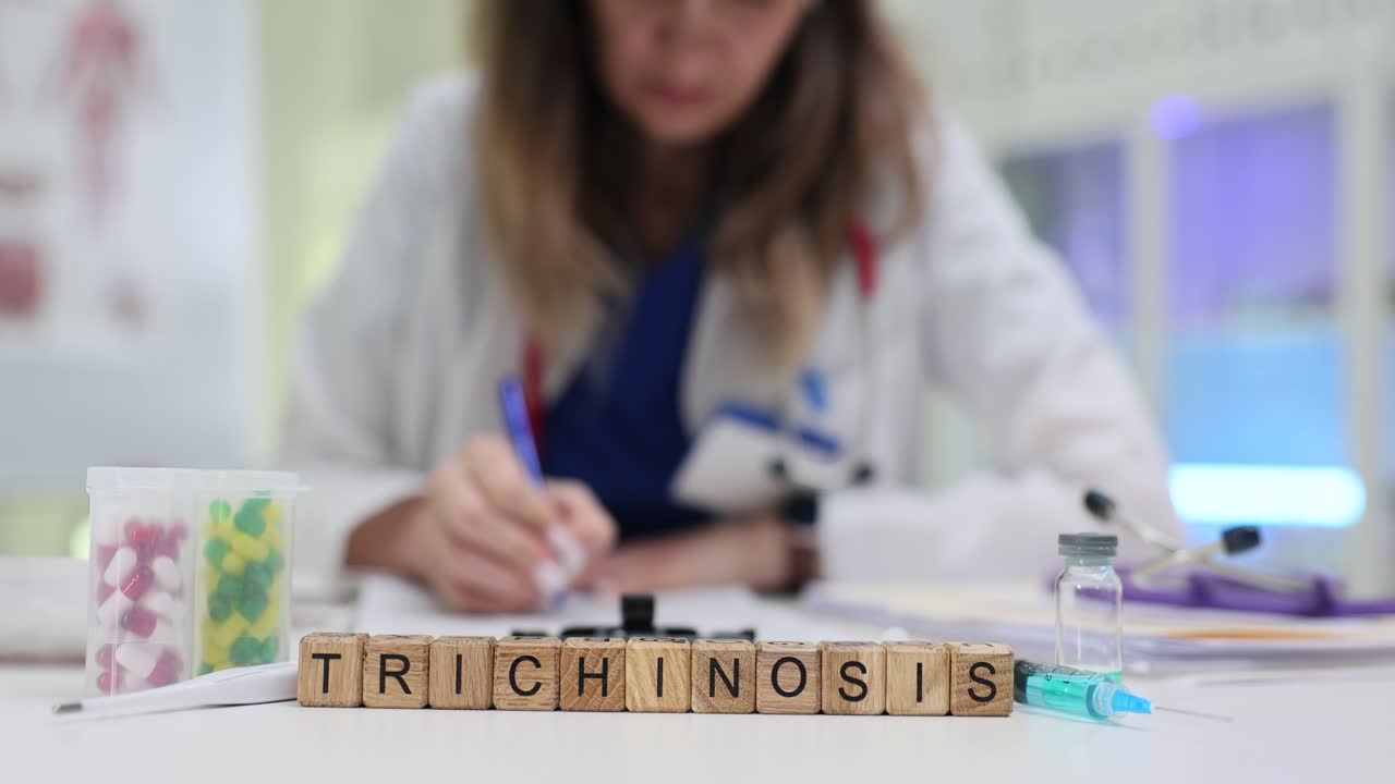 Trichinosis diagnosis in a medical setting with a doctor working