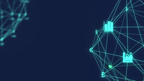 animation of network of connections with icons over dark background