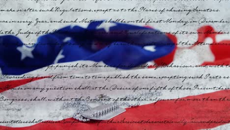 Written-constitution-of-the-United-States-and-flag-with-military-tag-4k