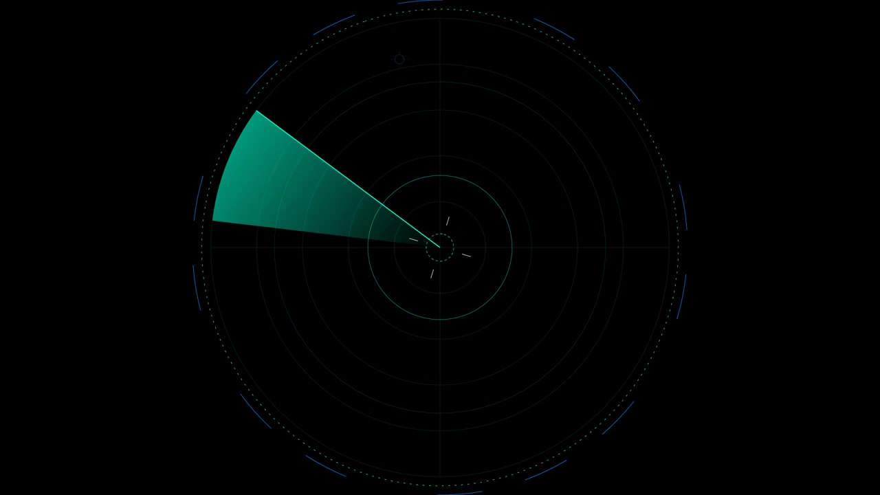 Scansione di schermo radar digitale con raggio verde rotante