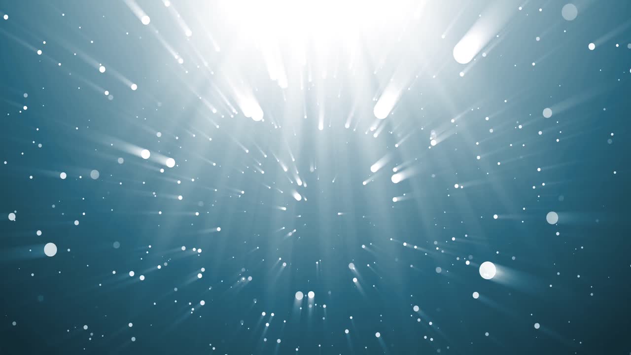 검은색 배경 위에 떨어지는 콘페티와 빛의 광선의 애니메이션