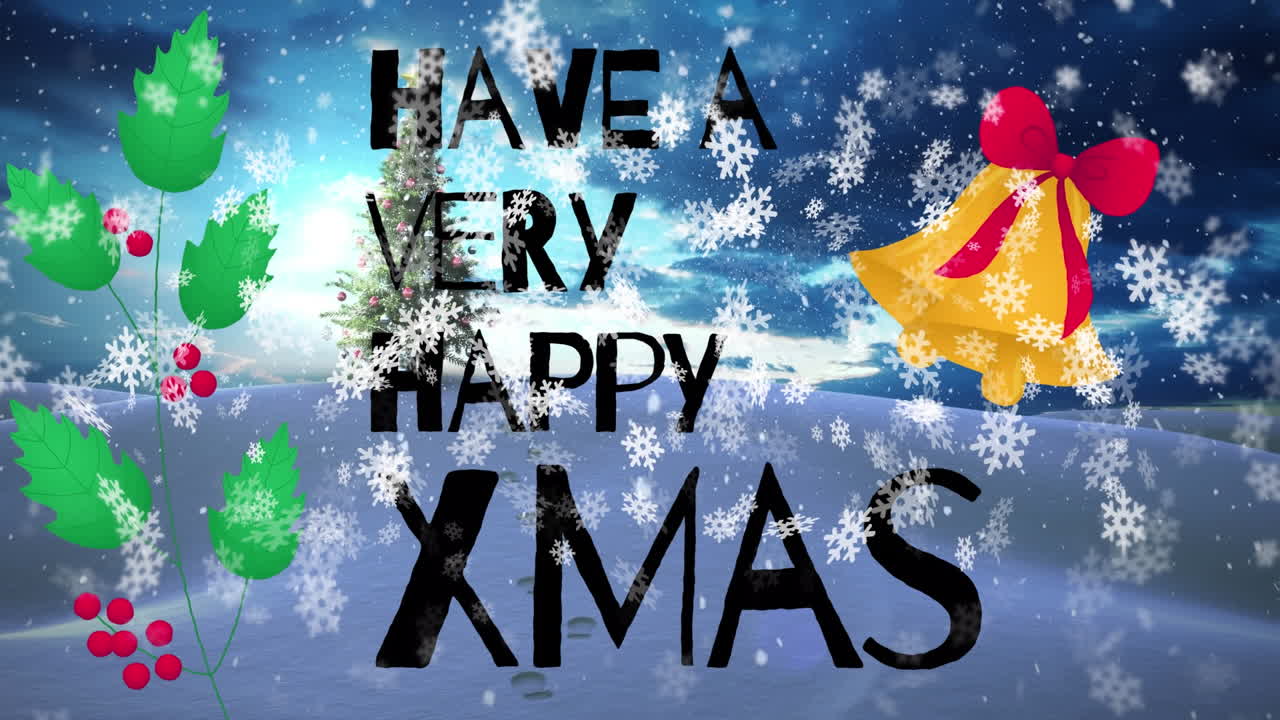 크리스마스 장식과 함께 겨울 풍경에 매우 행복한 xmas의 애니메이션