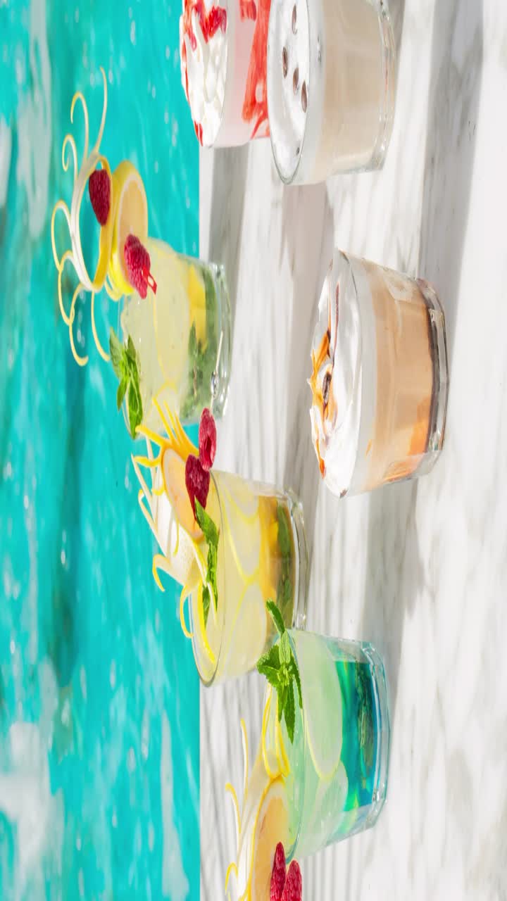 Variety of Refreshing Drinks and Cocktails by the Pool
