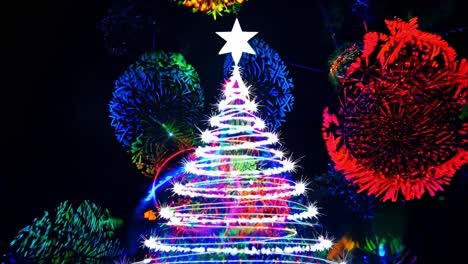 montaje de seis imágenes que muestran un árbol de navidad brillante con un fondo abstracto de luces de colores