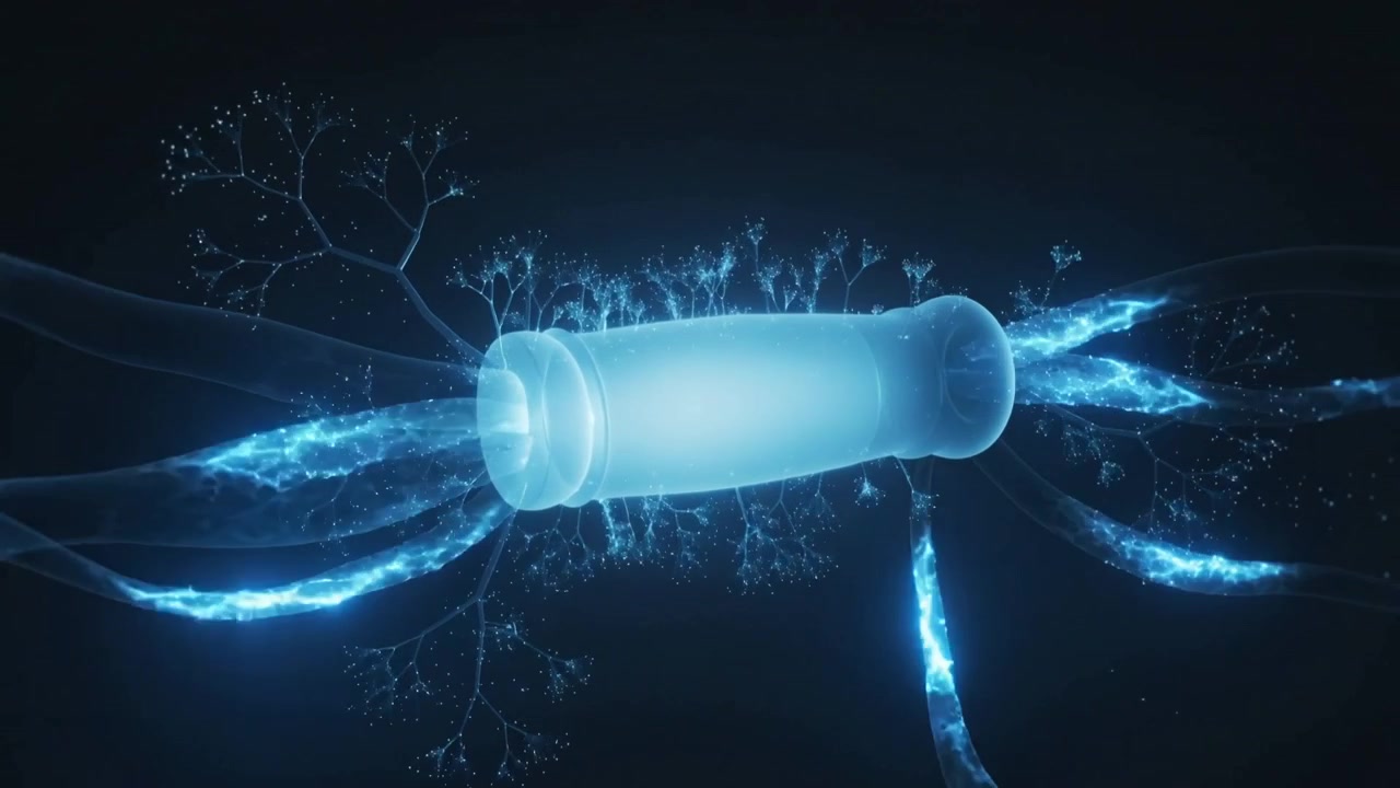 Sparking cylinder sending braided ribbons, sprouting filaments, radiating energy and sparks in void
