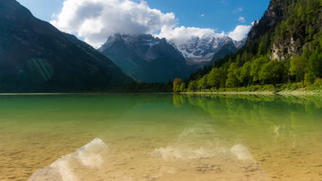 Time-Lapse-of-Lake-Landro,-Dolomites-,-Italy