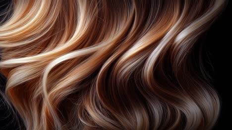 long hair with lovely highlights. soft, wavy hair cascades elegantly, showcasing a blend of warm tones and highlights under gentle light.