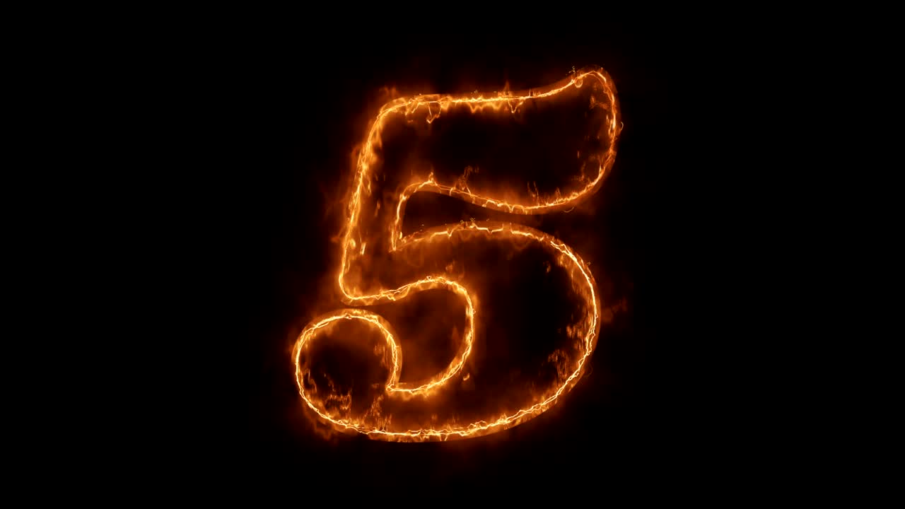 Number 5 Word Hot Animated Burning Realistic Fire Flame Loop.