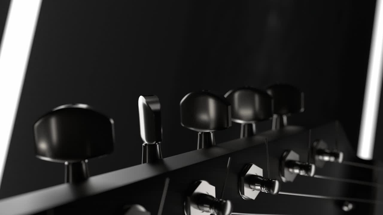 Primer plano de clavijas de afinación de guitarra acústica girando