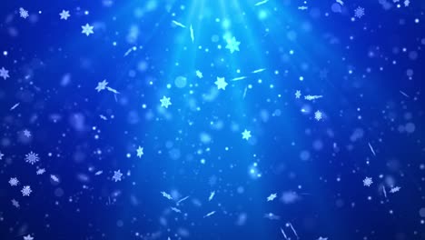 blue bokeh glittering, particles snowflakes snow and shine lights christmas loop background