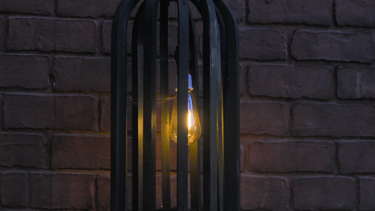 vintage lights hanging on wall closeup view.