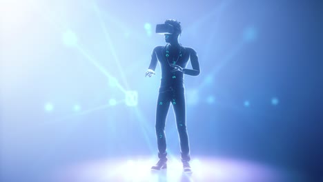 metaverse tecnología de mundo cibernético digital, hombre con realidad virtual vr gafas jugando ar juego de realidad aumentada y entretenimiento, estilo de vida futurista