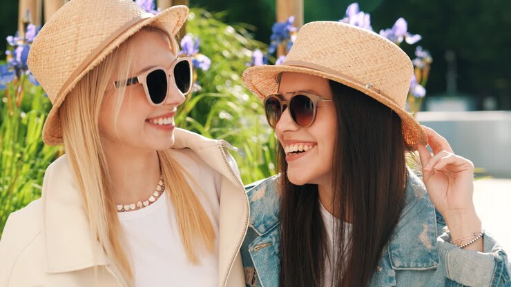 due donne felici che ridono in un parco