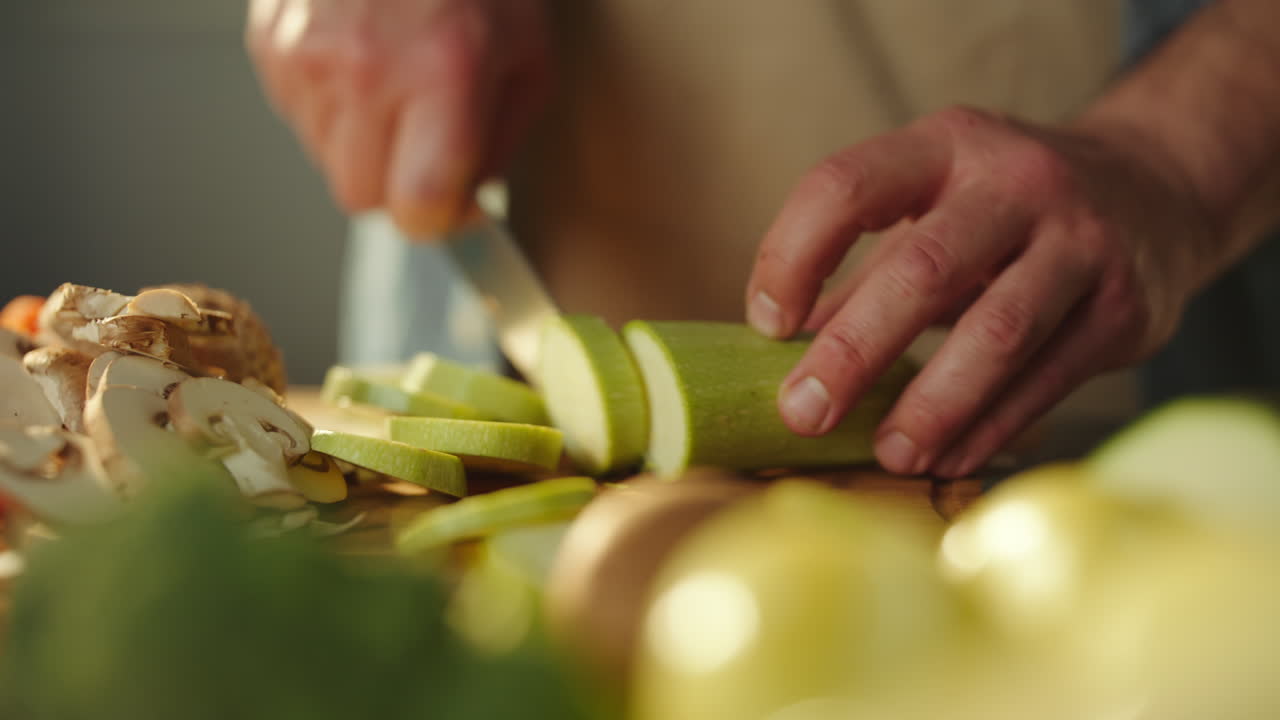 Cutting Zucchini and Mushrooms