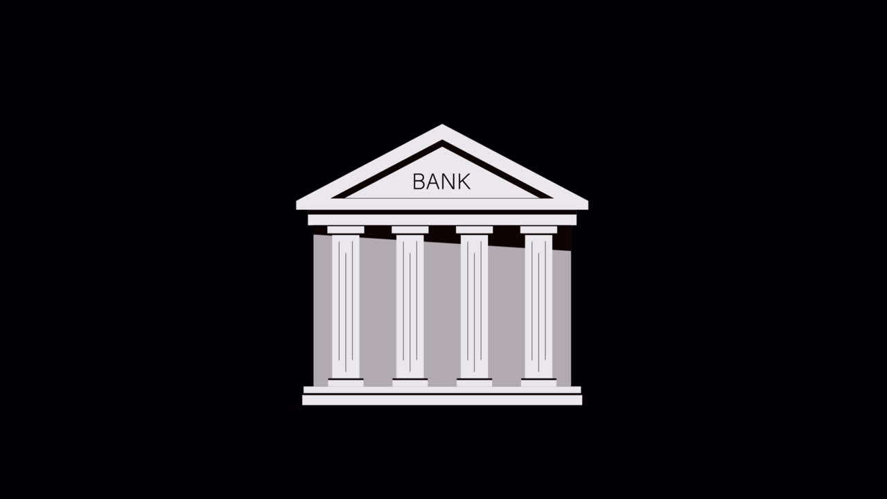 Animated Bank Building Icon with Columns Appearing