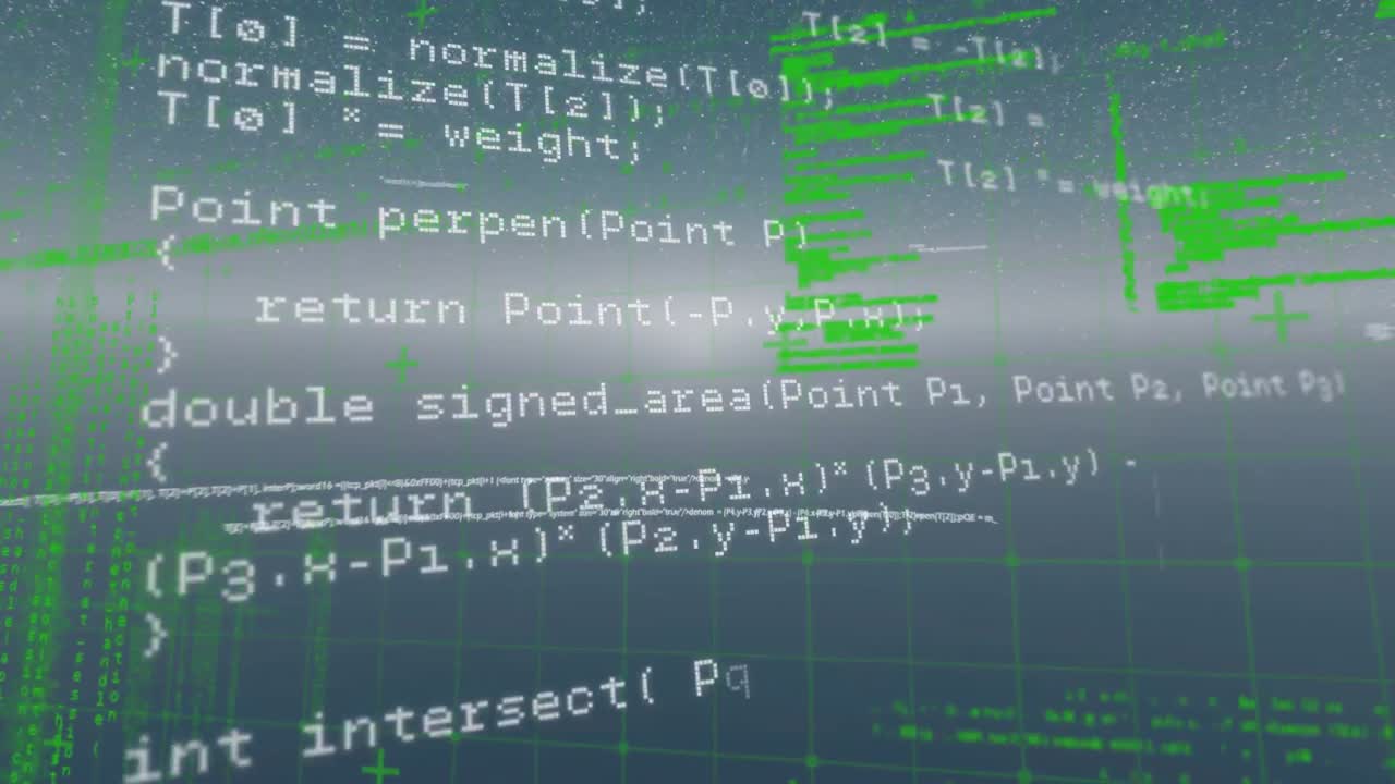 Digital animation of data processing over grid network against grey background