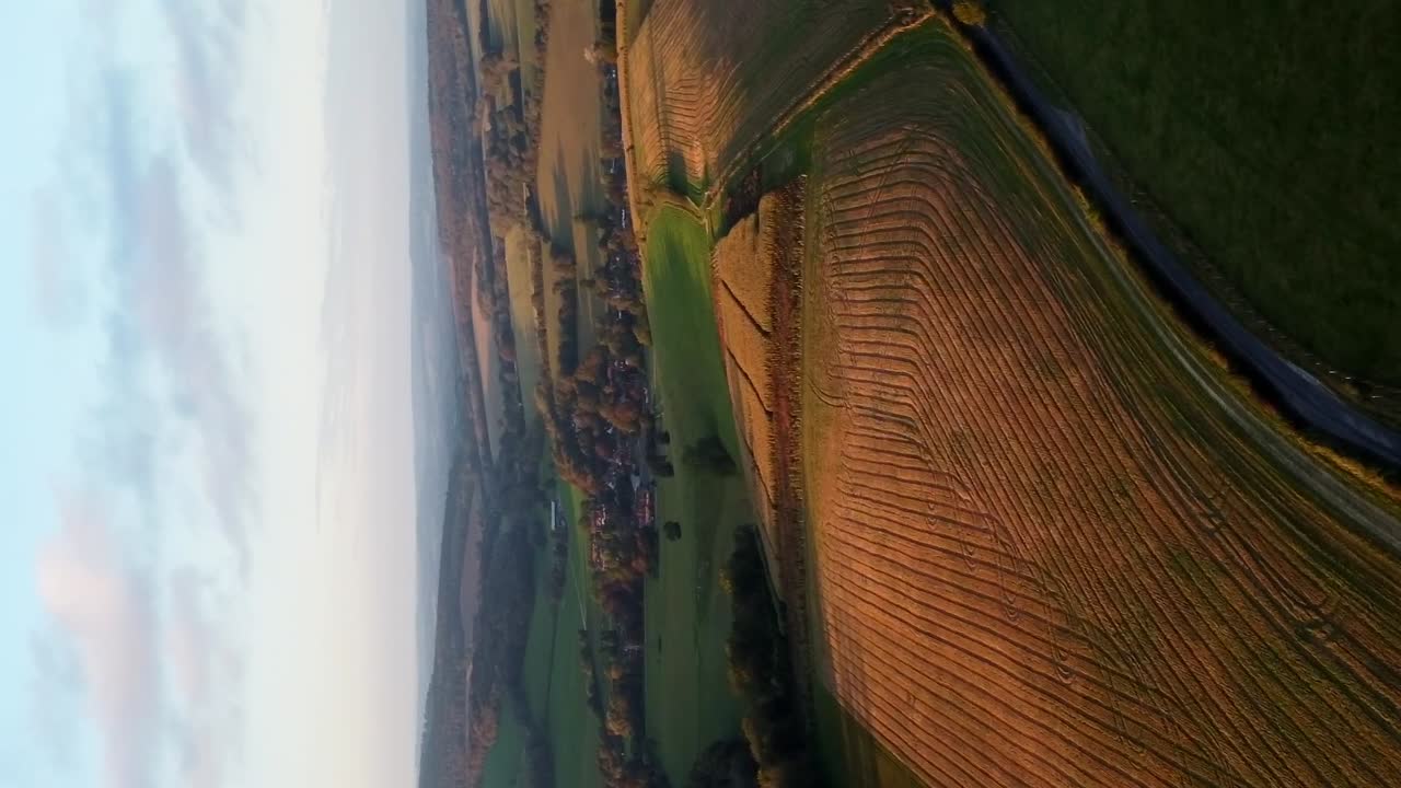 웨스트 서 섹스, 영국에서 일몰 세로 샷 농업 농지 시골