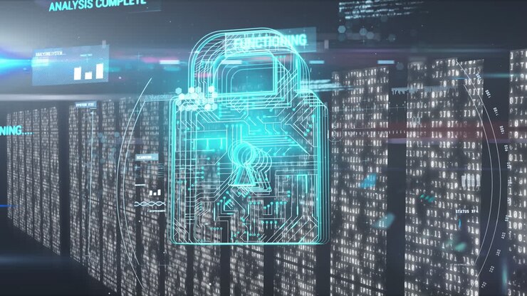 Animation of data with computer processors in background
