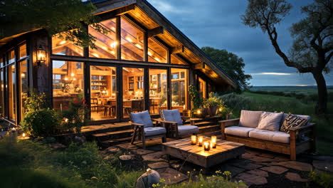 cozy cabin retreat surrounded by nature at twilight
